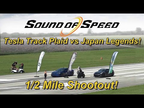 Airstrip Attack 1/2 Mile Drag Race: Tesla vs Nismo GTR and Ninja H2R