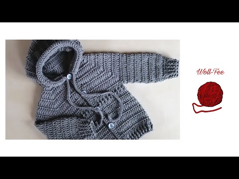 Babyjacke mit Kapuze häkeln, Schritt für Schritt, siehe Infobox für andere Größen