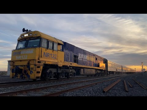 Up 1AM8 the Overland passenger train with NR122 and 6 cars passing Gheringhap to Melbourne 4/5/2025￼