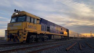 Up 1AM8 the Overland passenger train with NR122 and 6 cars passing Gheringhap to Melbourne 4/5/2025￼