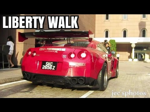 Liberty Walk Nissan GTR R35 with Akrapovic Exhaust Leaving Millenia Walk