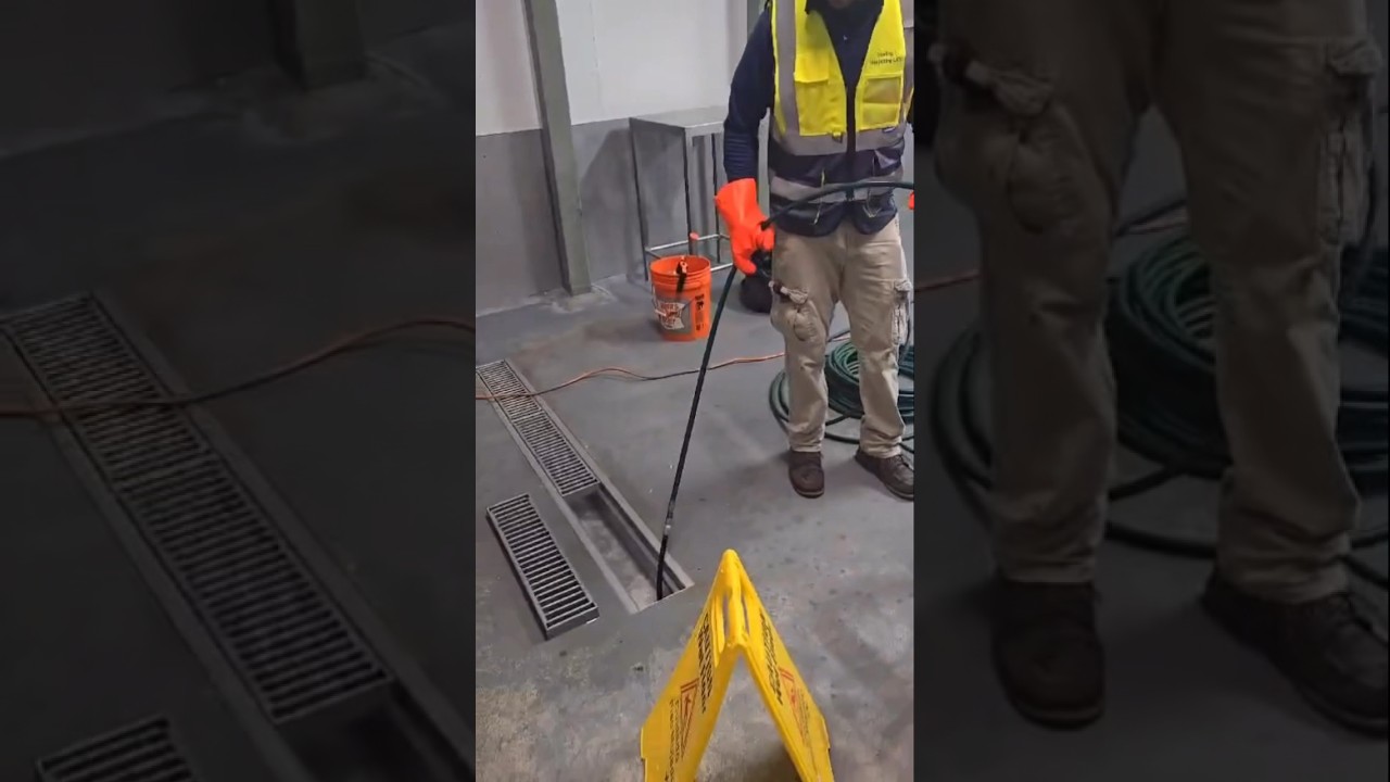 Doing a Hydro jetting service on an Industrial Food plant trench drains