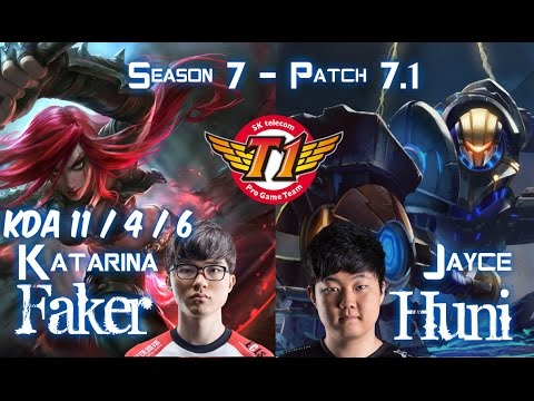 SKT T1 Faker KATARINA vs SKT T1 Huni JAYCE Mid - Patch 7.1 KR Ranked