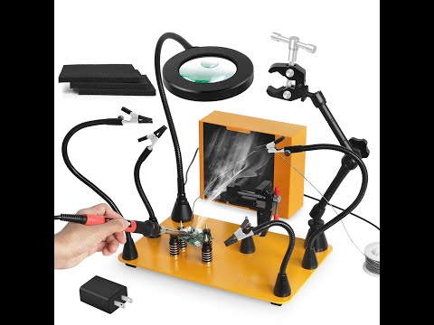 Magnetic Helping Hands Soldering Third Hand with 3X & 6X LED Magnifying Lamp, Hot Air Gun Holder