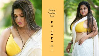 Bunny Creation Feat Pujarthi  White Chiffon Saree 