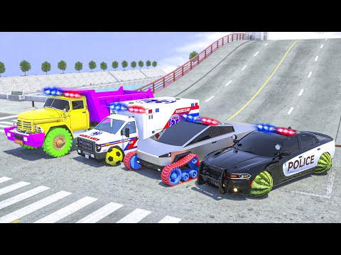 Police Car Lucas Got Stuck - Cybertruck Wheel Change | Wheel City Heroes - Fire Truck Cartoon Kids