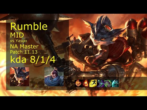 Rumble Mid vs Yasuo - NA Master 8/1/4 Patch 11.13 Gameplay