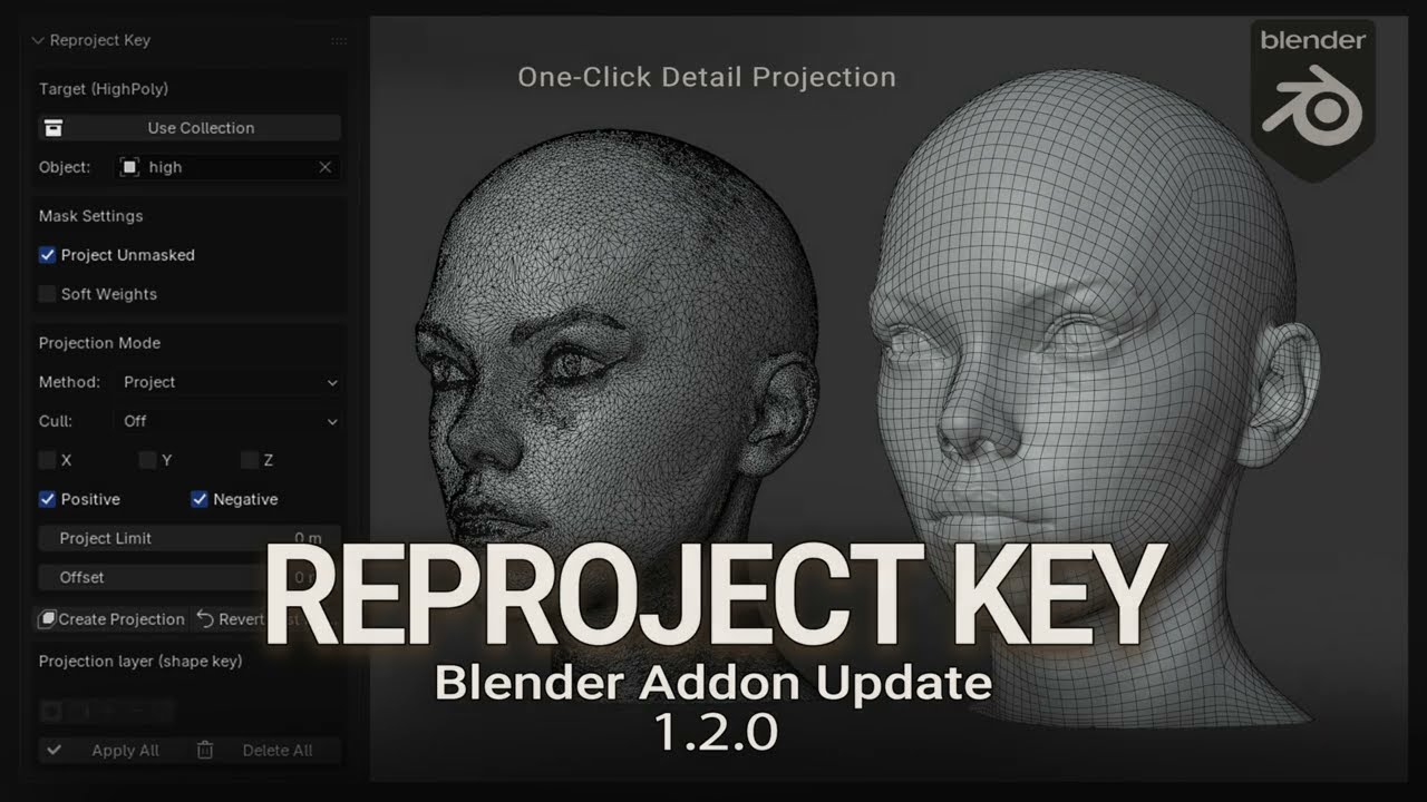 Blender Sculpt Addon: Reproject Key Tutorial–1.2.0 update & tips/雕刻投射投影插件/프로젝트