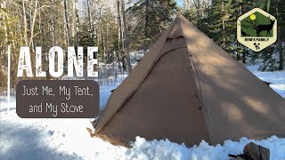 First Solo Winter Hot Tent Camping | Cold Night Alone in the Woods