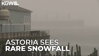 Rare sticking snow hits Astoria prompting school closures