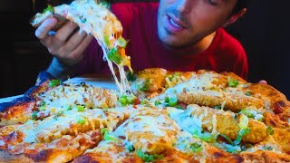CHEESY FRIED CHICKEN FINGER PIZZA 🍕フライドチキンピザ * MUKBANG * | NOMNOMSAMMIEBOY