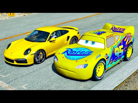 Lightning McQueen Yellow Edition vs Porsche 911 Turbo S 2021 at Top Gear Track