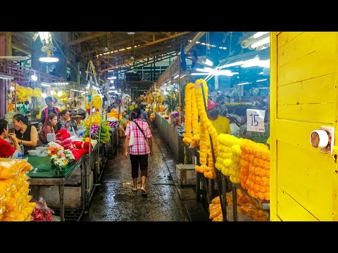 【4K Stroll】Pak Khlong Talat - Bangkok - Thailand / Thailand's Largest 24-hour Flower Market