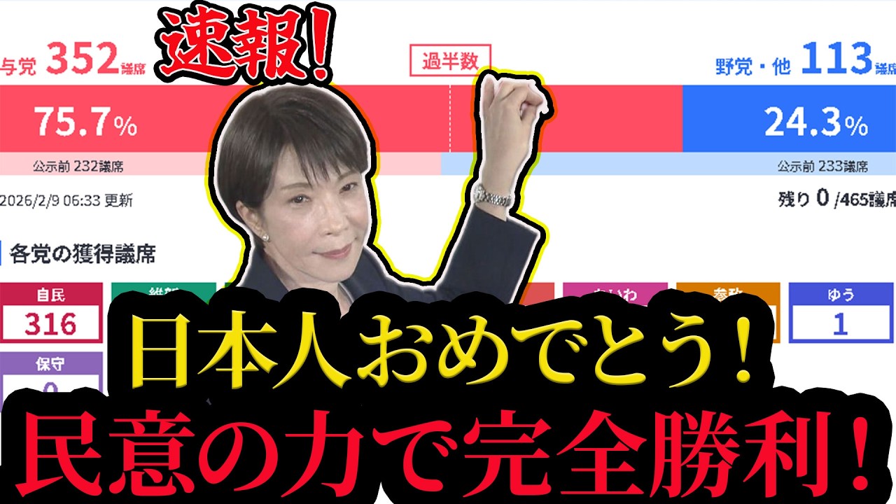 自民党が316議席で衆院選圧勝！圧倒的多数で完全勝利した高市総理の記者会見！#高市内閣 #高市早苗