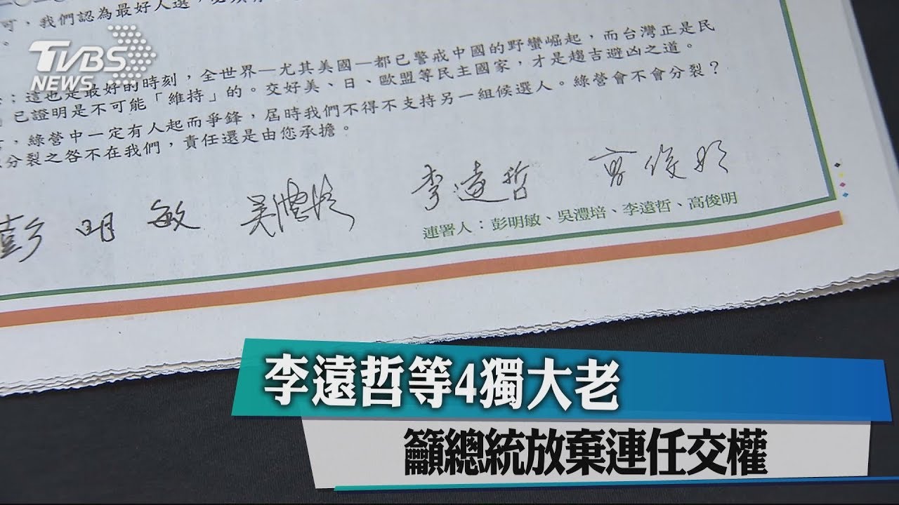 李遠哲等4獨大老　籲總統放棄連任交權
