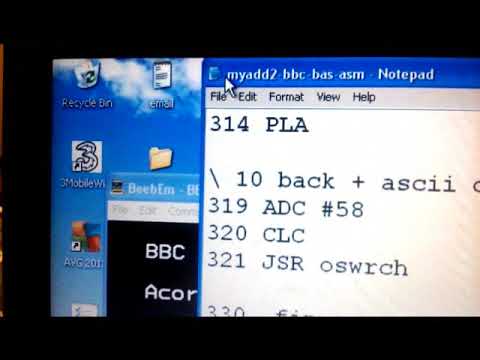 BBC Micro Assembly program to add two numbers.