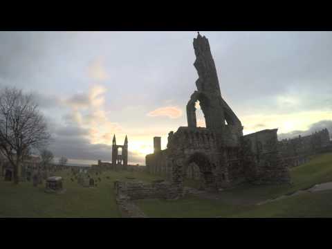 Sunrise over St Andrews Harbour and Cathedral, Scotland