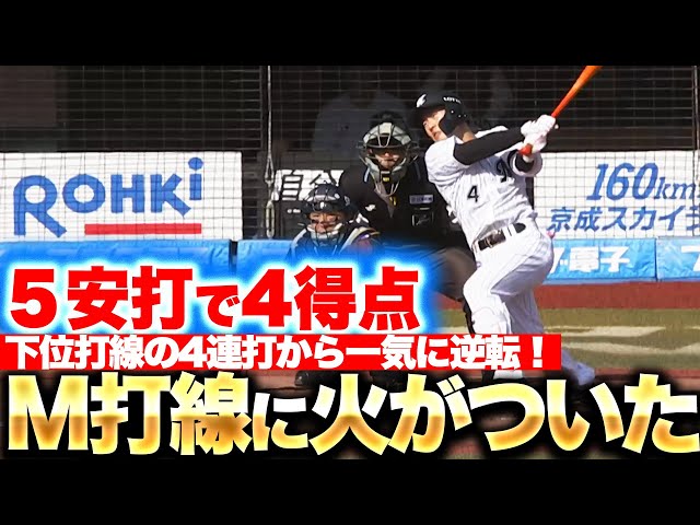 【朗希に勝利を】下位打線の4連打から…『5本のヒットを集め4得点…怒涛の逆転劇にマリーンズファン熱狂！』