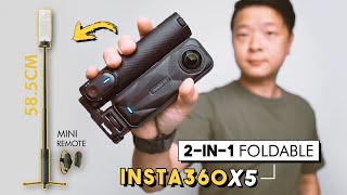 2-in-1 Foldable Selfie Stick w/ Mini Remote | Best Insta360 X5 Accessory.