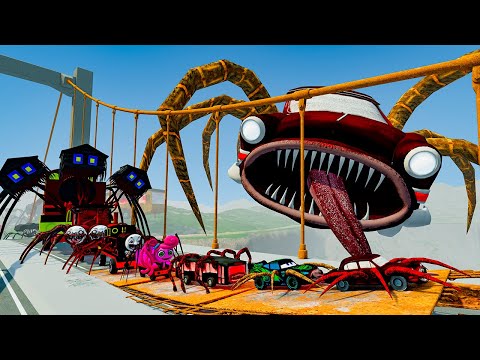 ALL MONSTERS.EXE Big & Small Cars vs Broken Bridge with CAR EATER.EXE | BeamNG.Drive
