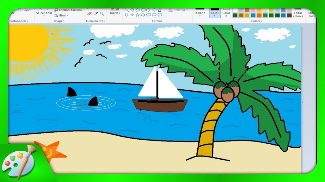 Videos Para Niños Con Paint: Cómo Dibujar playa animada