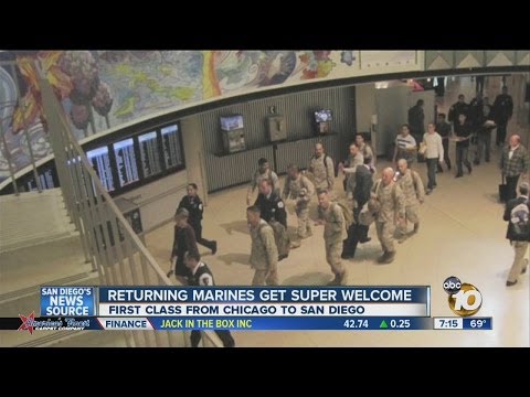 Marines surprised by warm welcome, first-class airline seats during stopover in Chicago