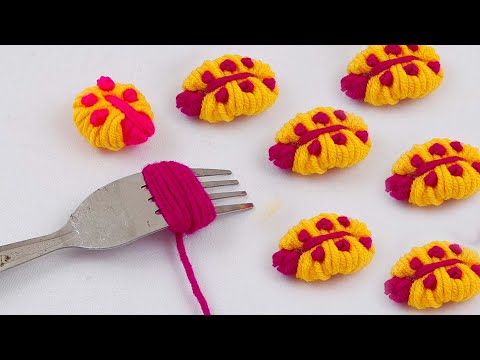 Hand Embroidery Trick - Amazing Ladybug Making Idea with Fork