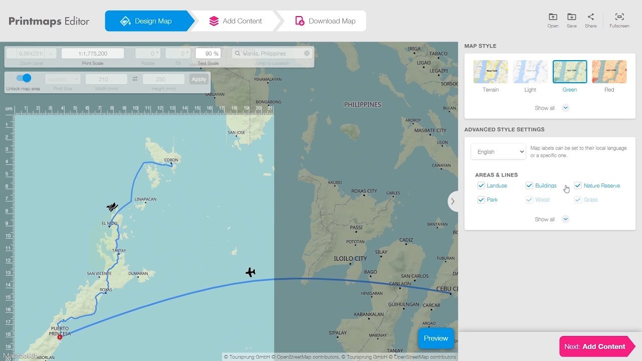 How to create a personal travel map with Printmaps.net