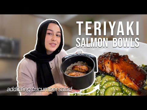 Teriyaki salmon bowl & cucumber salad *Perfect for meal prep!