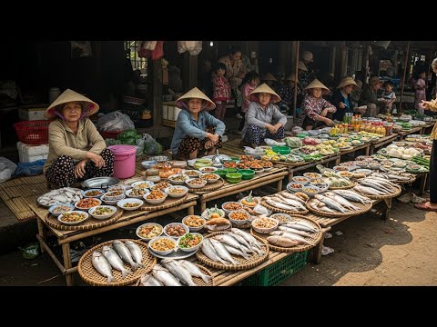 Early Morning Life at a Traditional Vietnamese Village Market