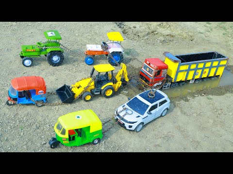 BharatBenz 2 Auto Rickshaw 2 HMT Tractor Accident Highway Pulling jcb tractor Rickshaw Car ? CS Toy 