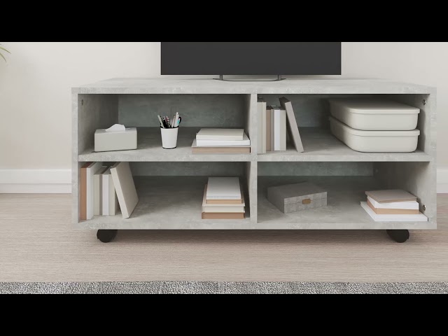 Video Teaser für 800184 vidaXL TV Cabinet with Castors Concrete Grey 90x35x35 cm Engineered Wood