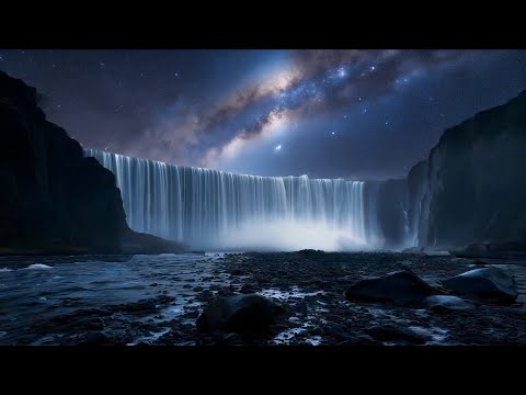 Starlit Waterfall Sanctum - 10 Hours 4K Nature Sounds for Sleep, Study, Relaxation