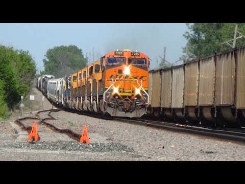 Eleven Engines on BNSF Freight Train Meeting Coal Train