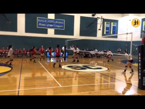 Teresa Ochoa has a kill in Game 1 for North Salinas in its match with Santa Catalina in volleyball