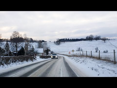 4K - Beautiful Winter Road in Ås outside of Oslo