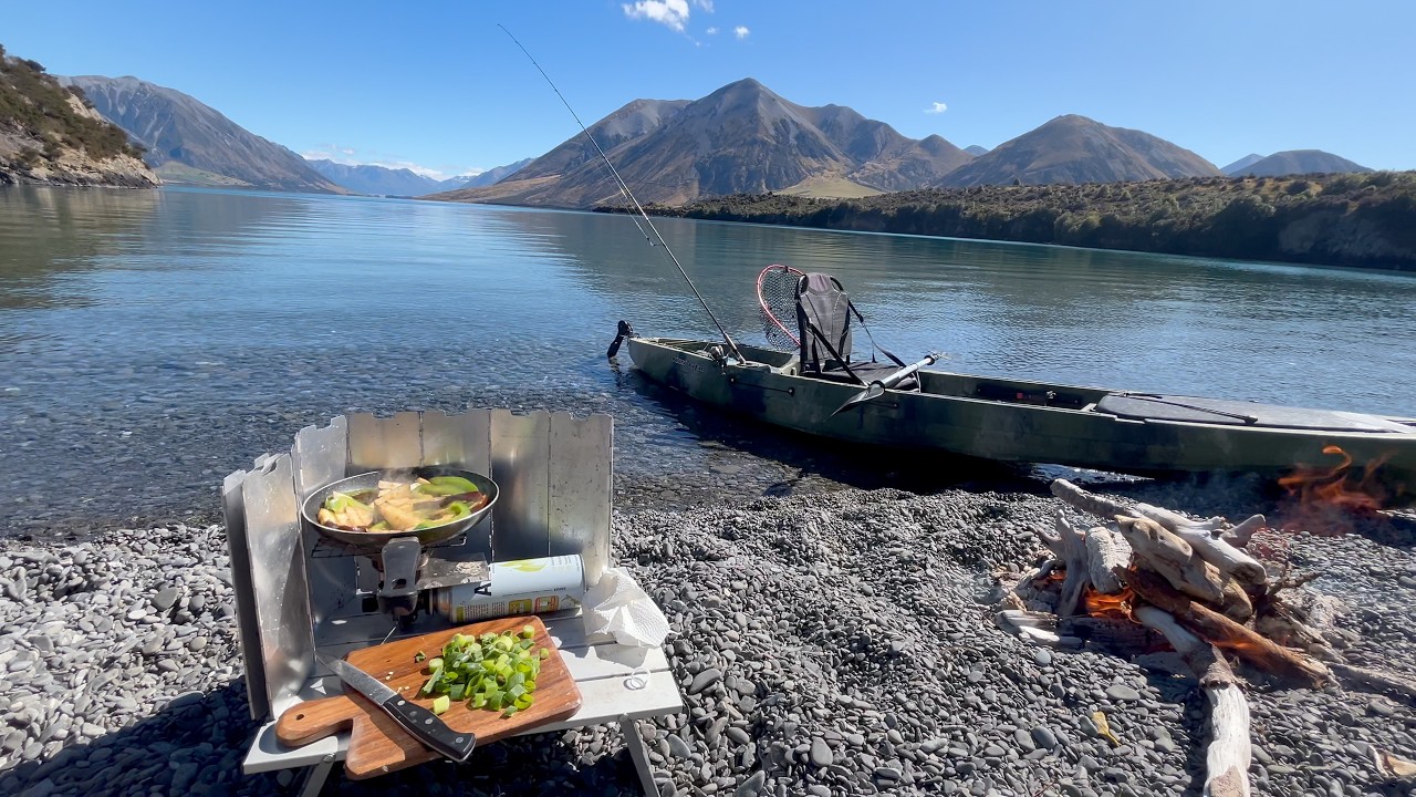 Lake Kayak Fishing and Camping, Bonfire and Japanese Gourmet Food