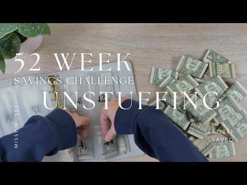 52 Week Savings Challenge Unstuffing | $1391 to Savings | Cash Stuffing + Saving Money