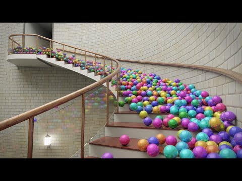 Balls on spiral stair | Blender Rigid body simulation | Blender Cycles