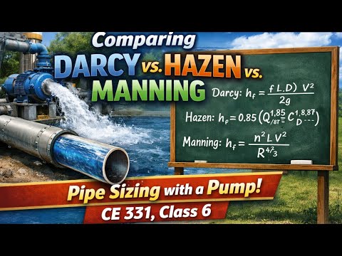 Comparing Darcy vs. Hazen vs. Manning; Pipe sizing with a pump - CE 331, Class 6 (26 Jan 2026)