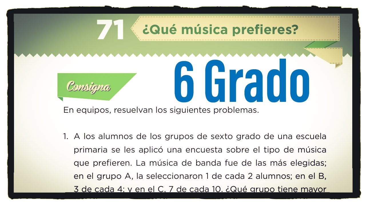 Desafío 71 sexto grado ¿Qué música prefieres página 130 del libro matemáticas de 6 grado primaria