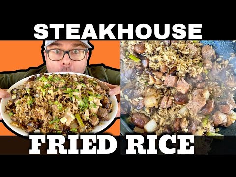 Steak and Mushroom Fried Rice on the Griddle - Easy Steakhouse Fried Rice Recipe