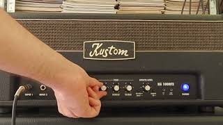 Video thumbnail for Kustom KG100HFX with KG412 cabinet distortion channel playthrough by GuitarRig