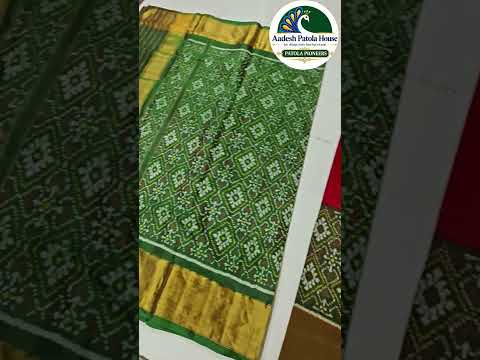 Green Red Chandabhat Motifs Single Ikat Chaniya Choli Set 6 Ply Silk