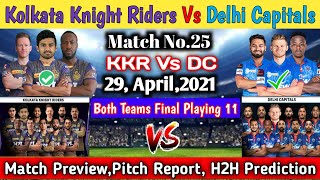 IPL 2021 Match No.25 KKR Vs DC Playing 11, Pitch Report & H2H Match Prediction | Kolkata Vs Delhi