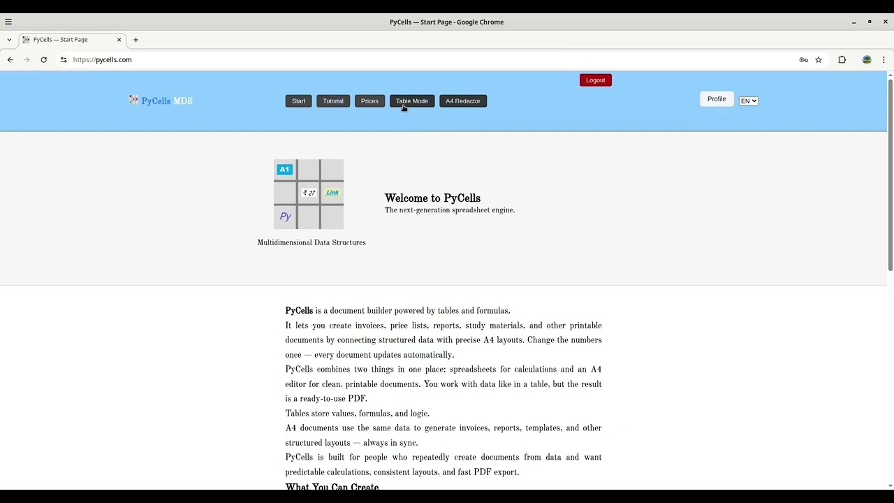 PyCells Tutorial: Tables, Formulas & A4 PDF Documents — Build PDFs from Data