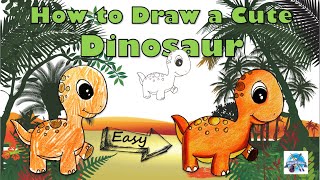 How to Draw a cute Dinosaur I Tutorial For Kids I How To Do Easy Shading I Colored Pencils I So Easy