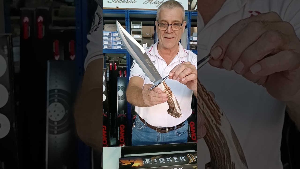 Coltello da caccia Bowie Joker con manico a corona di cervo Lama 25 cm