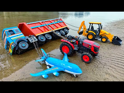 BharatBenz SIGNA Highway TATA Truck Accident Pulling Out Plane Tractor JCB 3DX | JCB Tractor Cartoon