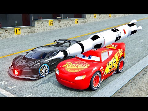 Lightning McQueen with Rocket Engine vs Bugatti Black Devil at Top Gear Track